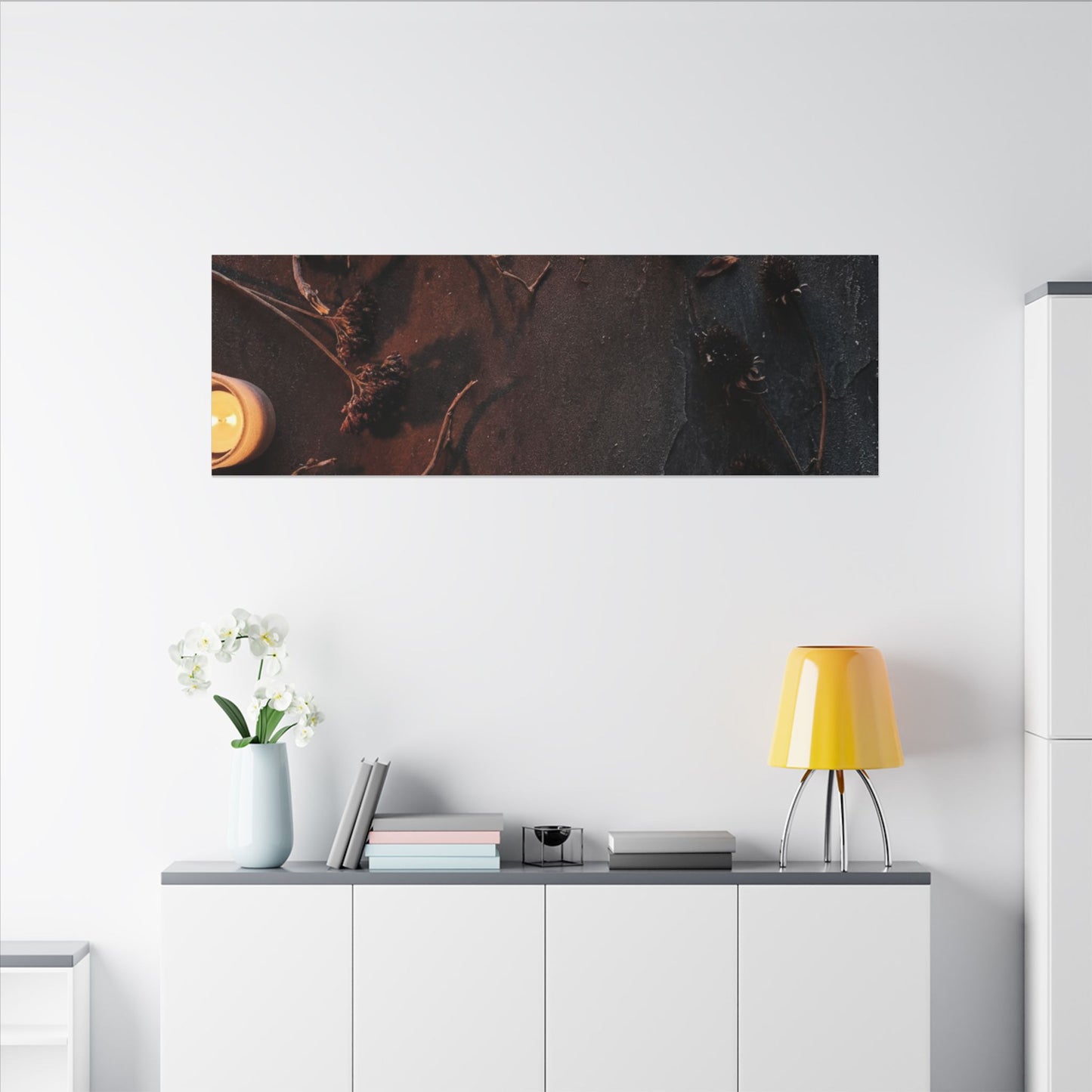 Dried Flowers Canvas Art | Winter Dark Japandi Moody Minimal Art