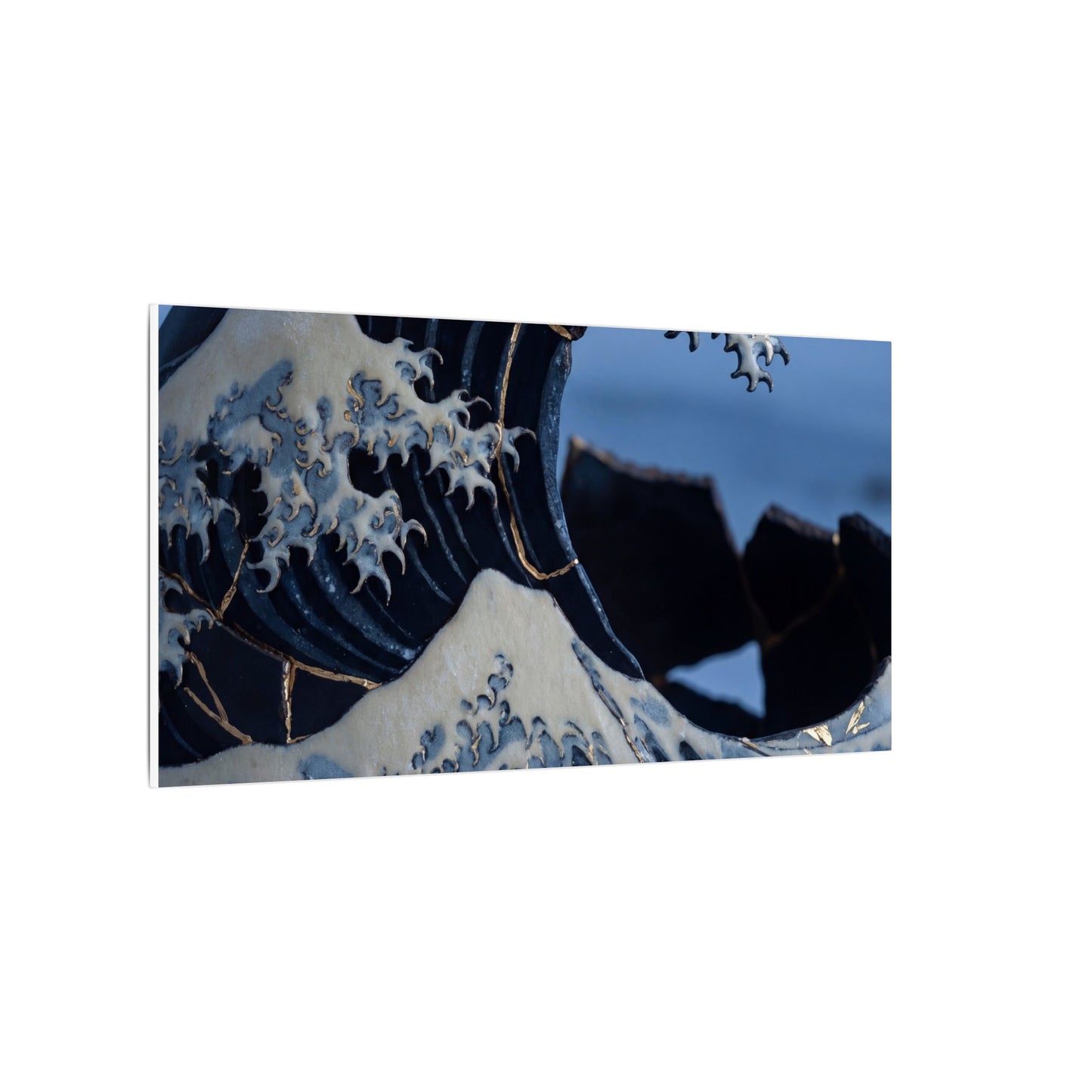 Ocean Wave Canvas Art | Winter Kintsugi Gold Repair Art