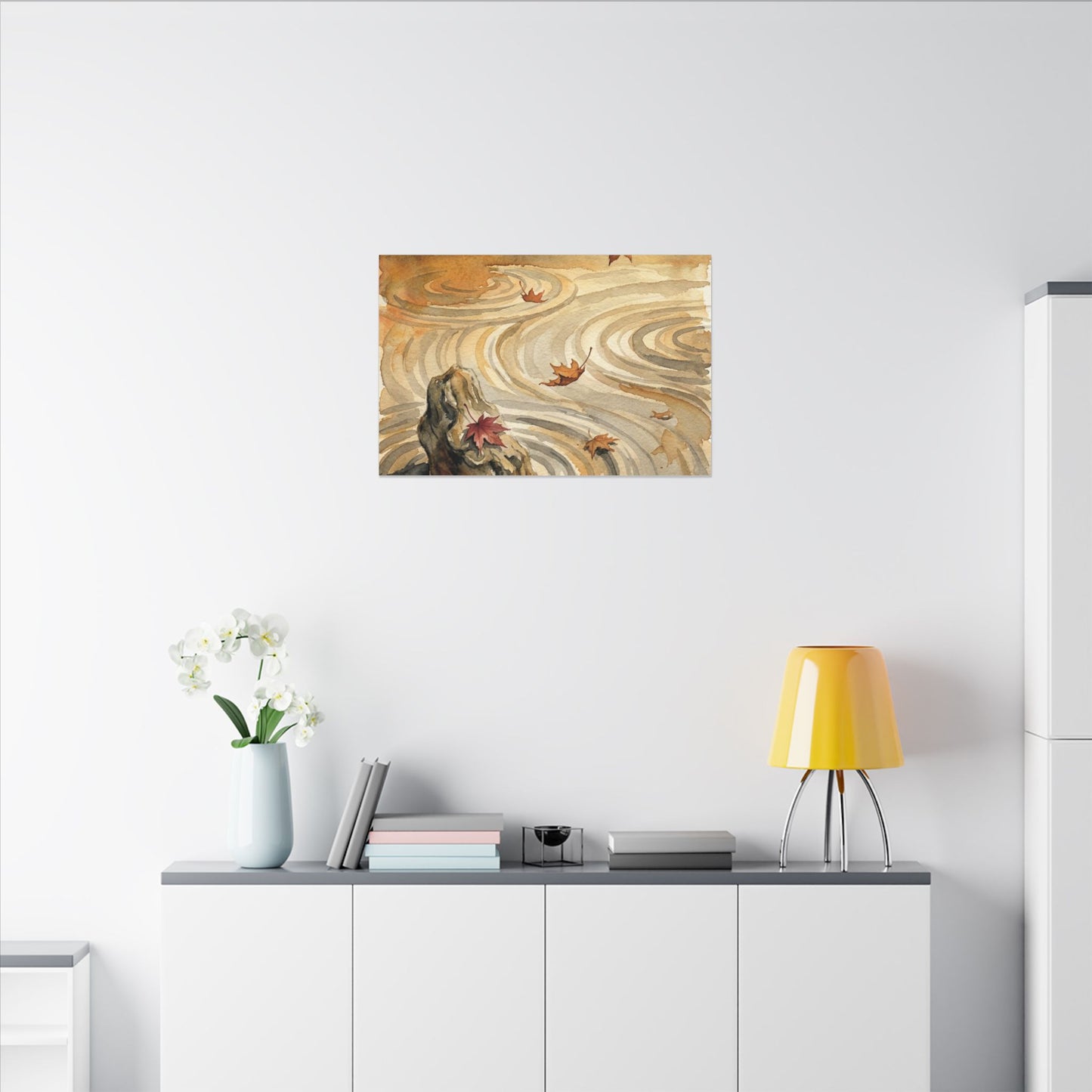 Autumn Rock Garden Watercolor Canvas Art | Neutral Decor