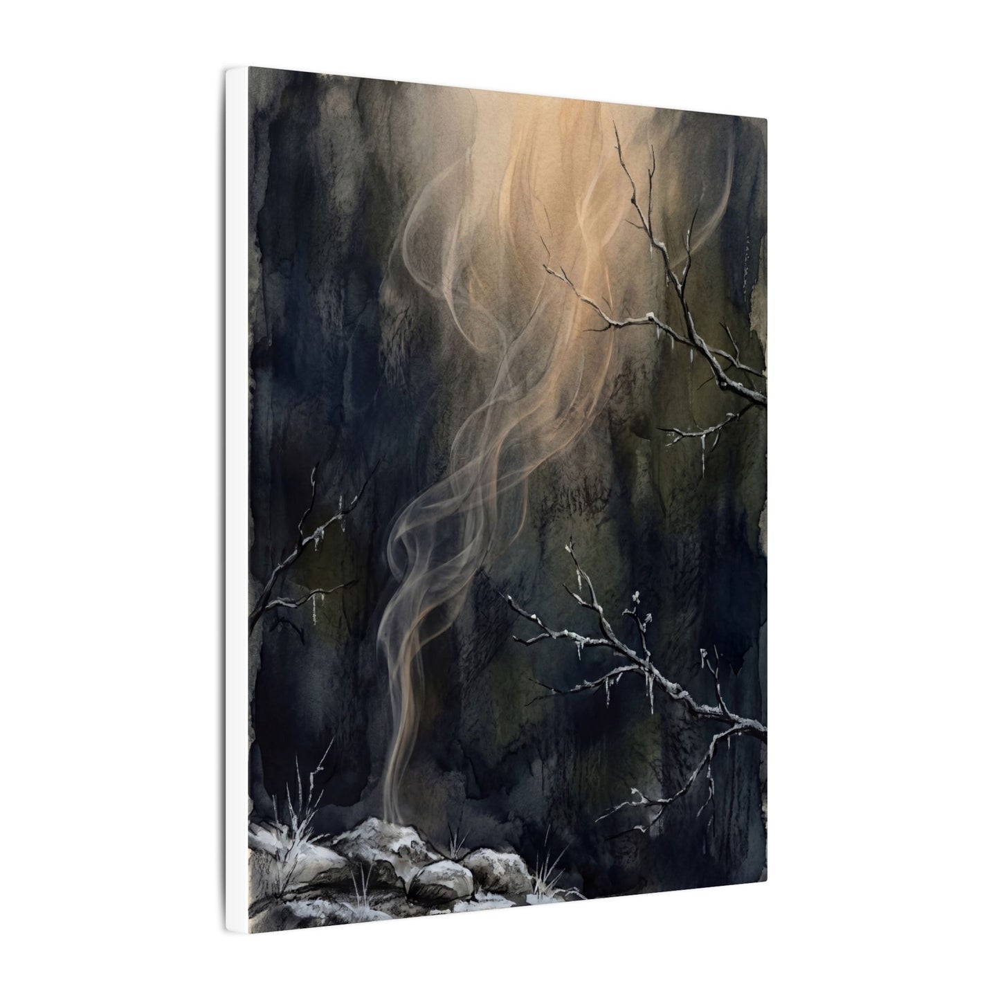 Incense Smoke Winter Canvas Art | Dark Japandi Moody Design