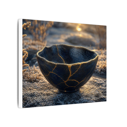 Ceramic Bowl Canvas Art | Winter Kintsugi Gold Repair Art