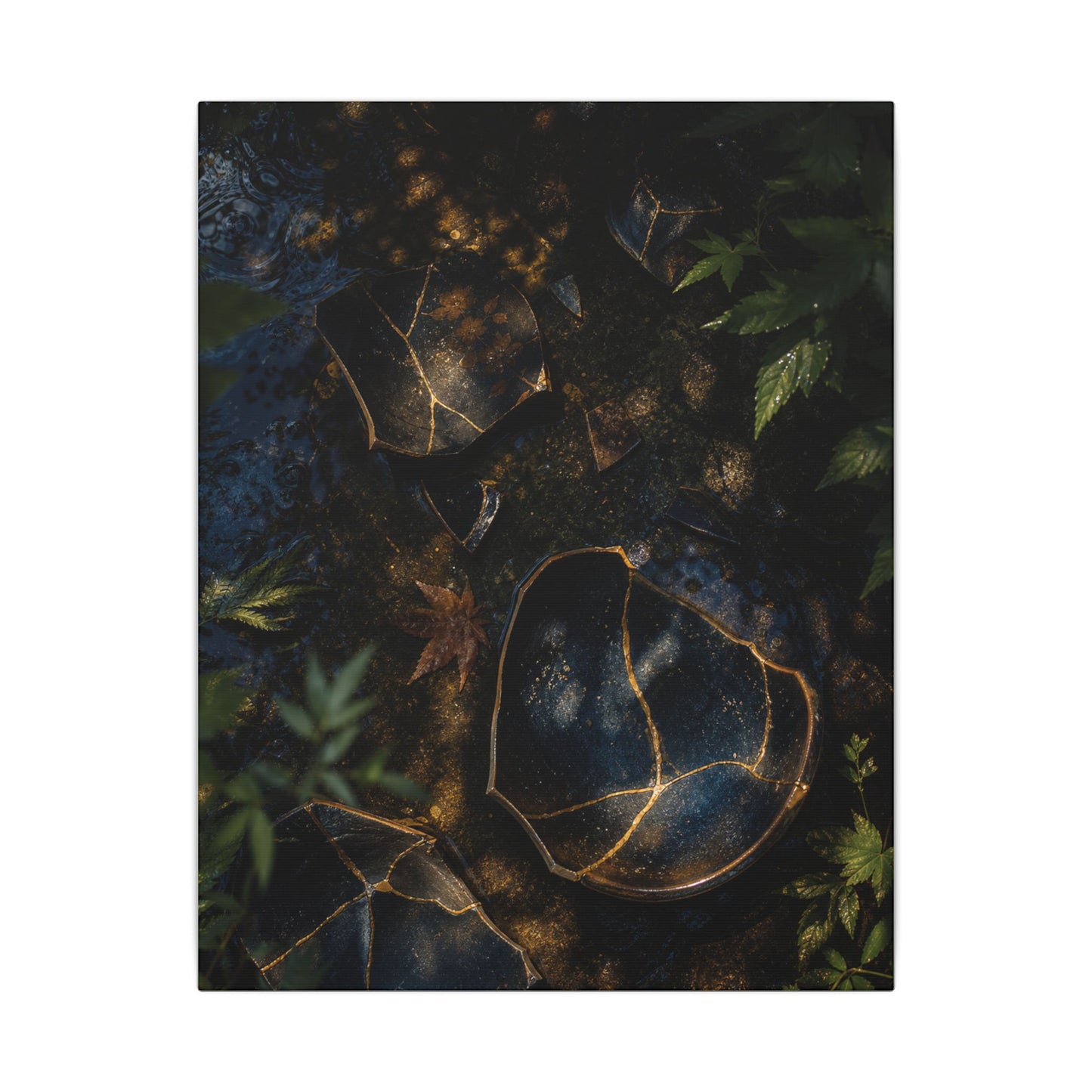 Dark Japandi Broken Pottery in Dappled | Shadow Zen Canvas Art