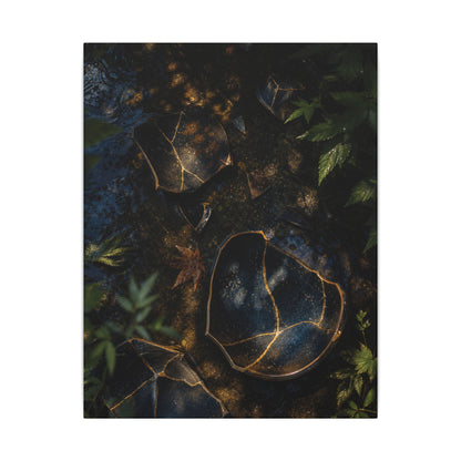 Dark Japandi Broken Pottery in Dappled | Shadow Zen Canvas Art