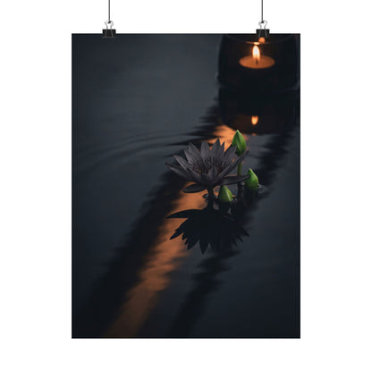 Candlelight Lotus Flower Wall Art Print - Dark Japandi Seijaku