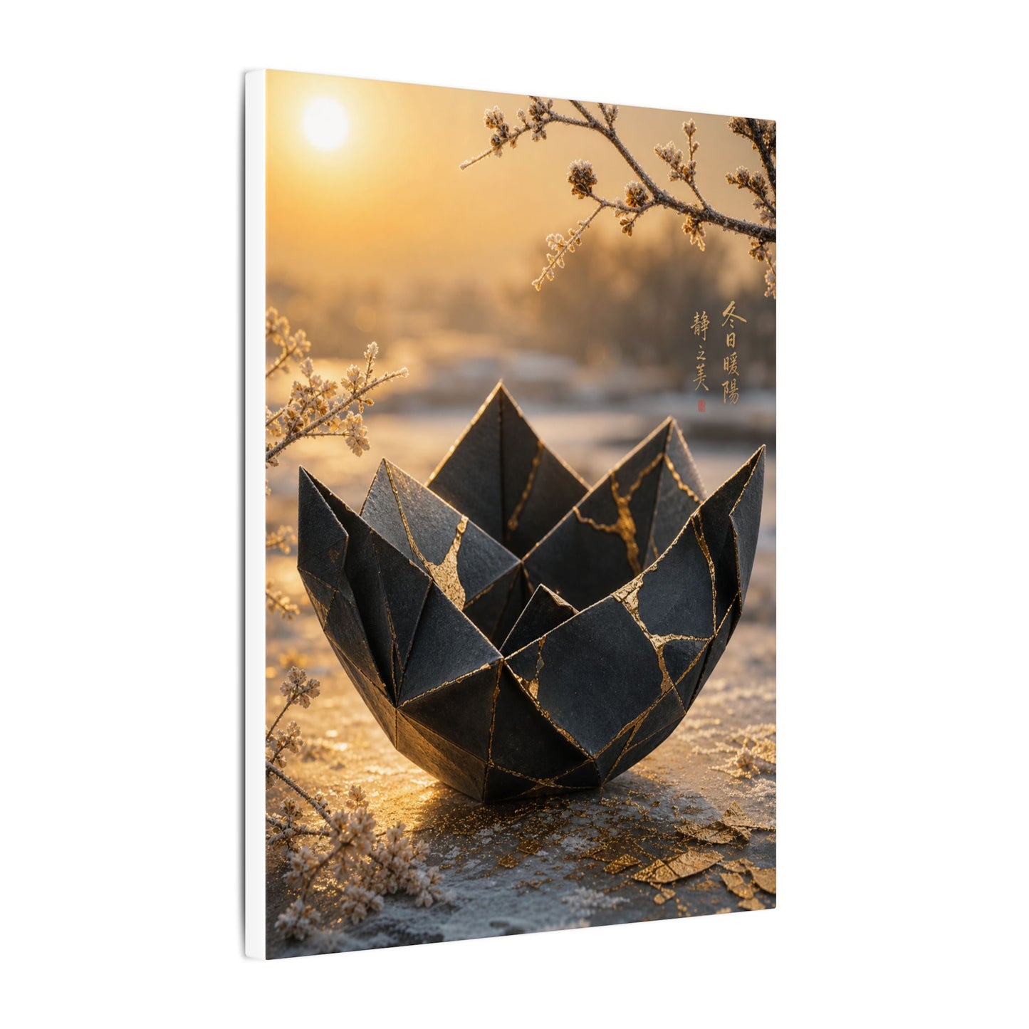 Kintsugi Paper Fold in Golden Hour | Gold Repair Canvas Art