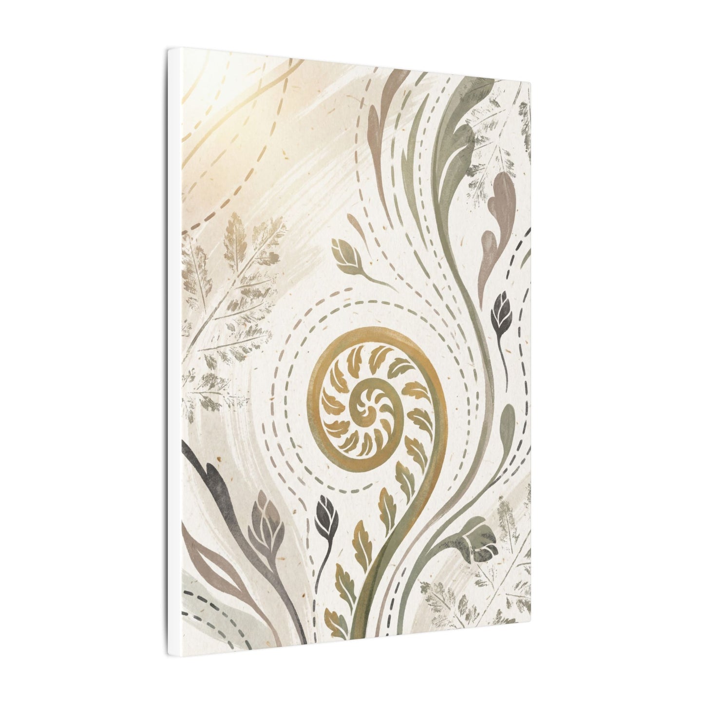 Japandi Fern Unfurling in Golden Hour | Japanese Pattern Canvas Art