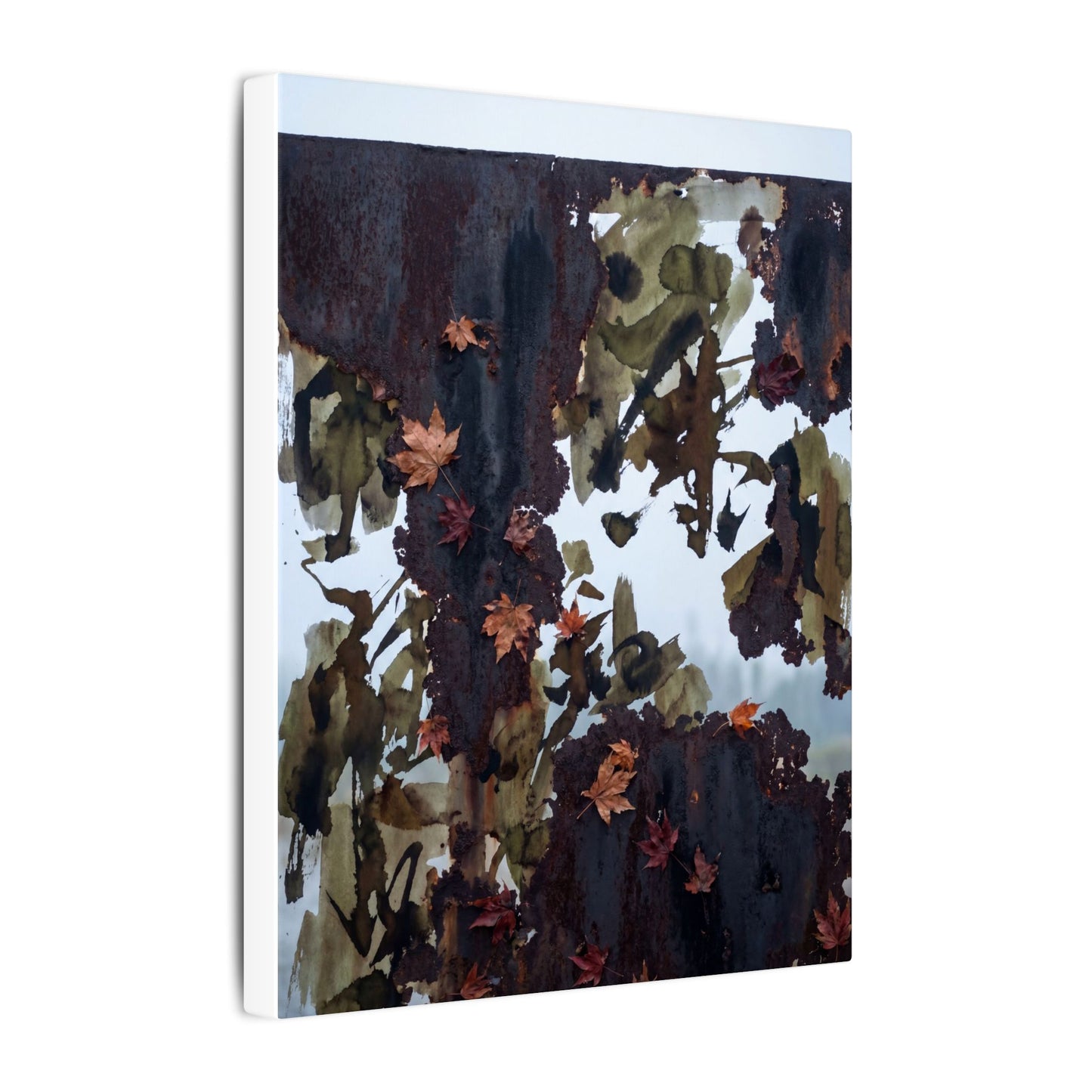 Rust Patina Charcoal Ink Canvas Art | Sophisticated Dark Japandi Art