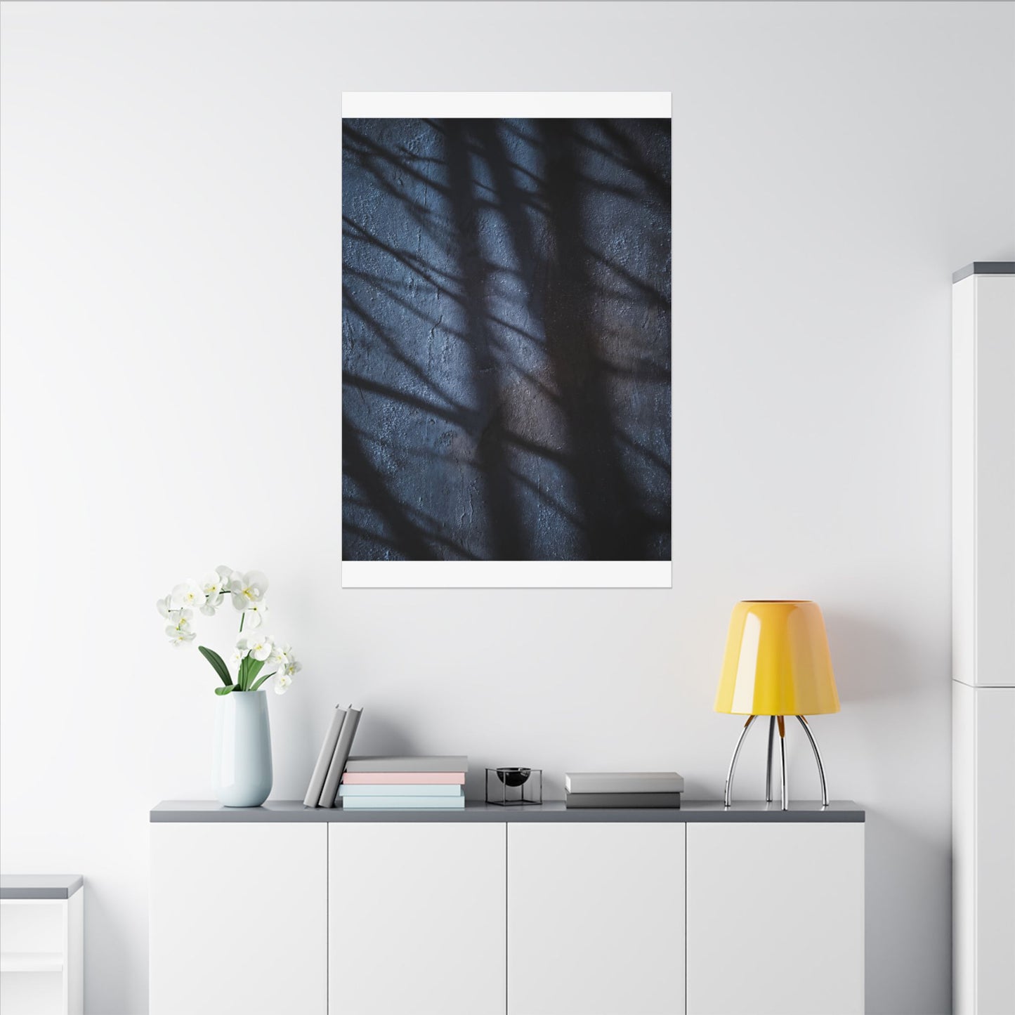 Dark Japandi Shadow Play in Moonlight | Moody Minimal Canvas Art