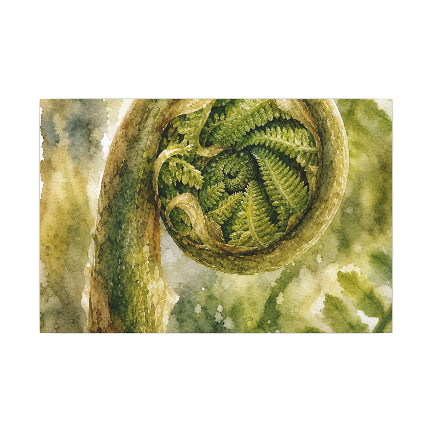 Japandi Fern Unfurling in Dappled | Watercolor Canvas Art