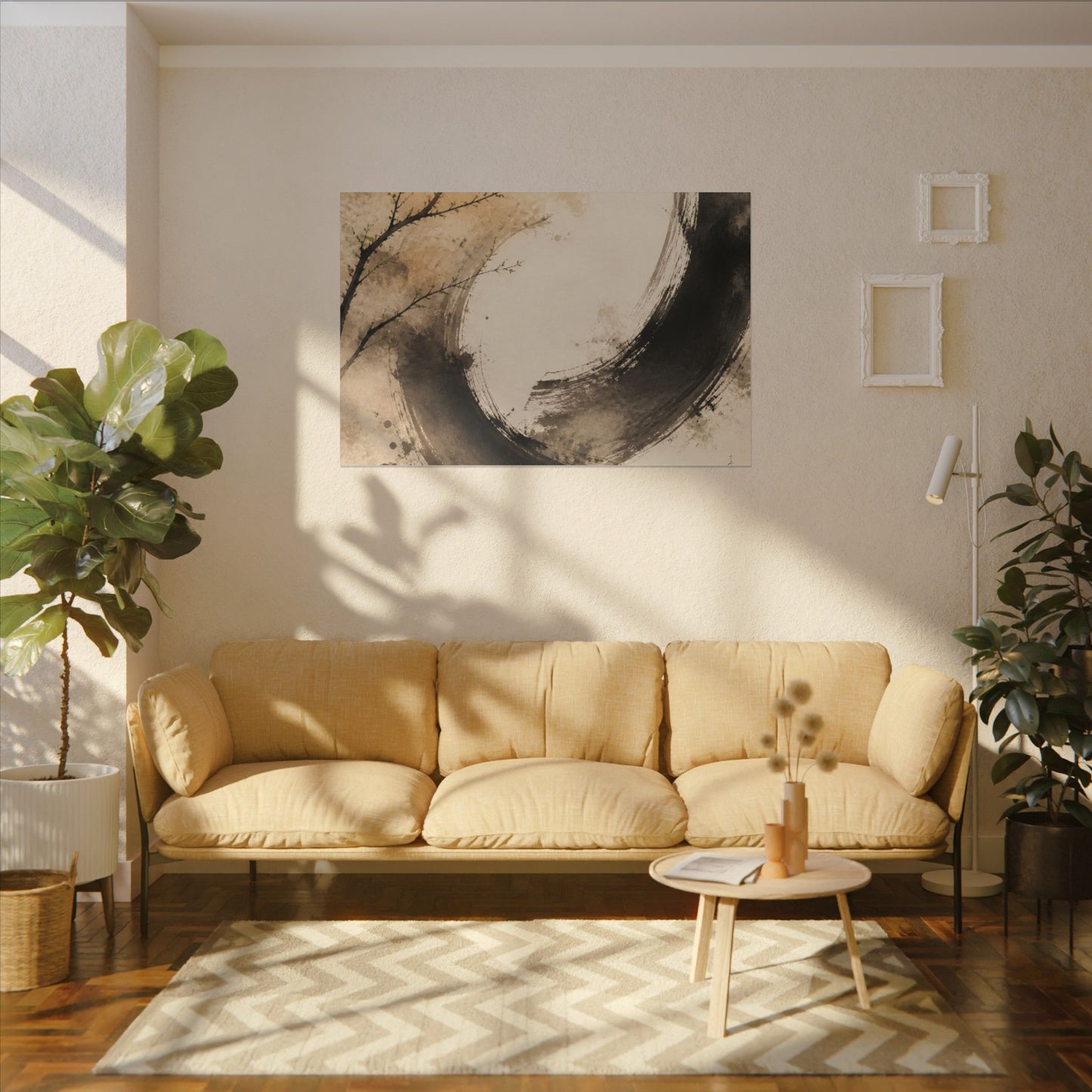 Japandi Ink Brushstroke in Golden Hour | Watercolor Canvas Art