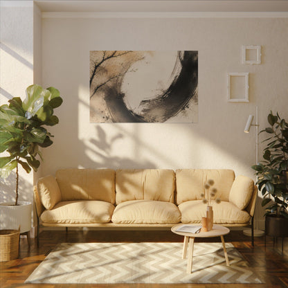 Japandi Ink Brushstroke in Golden Hour | Watercolor Canvas Art