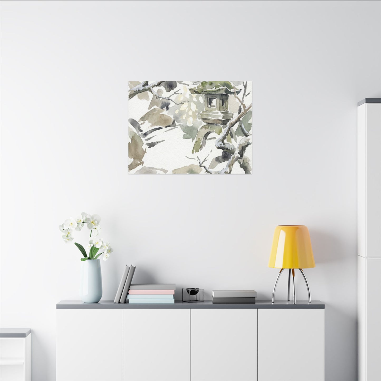 Elegant Stone Lantern Canvas Art - Watercolor Japandi