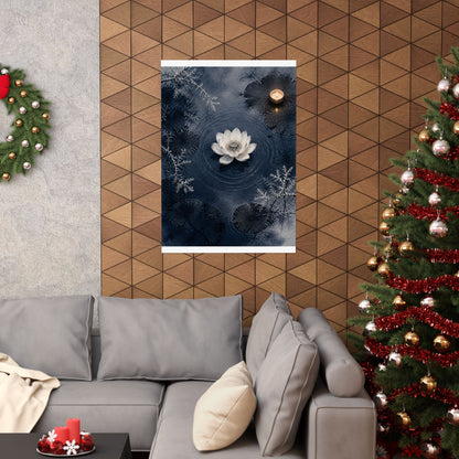 Lotus Flower Wall Art Print | Winter Zen Sumi E Art
