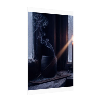 Incense Smoke Winter Canvas Art | Dark Japandi Sophisticated Design