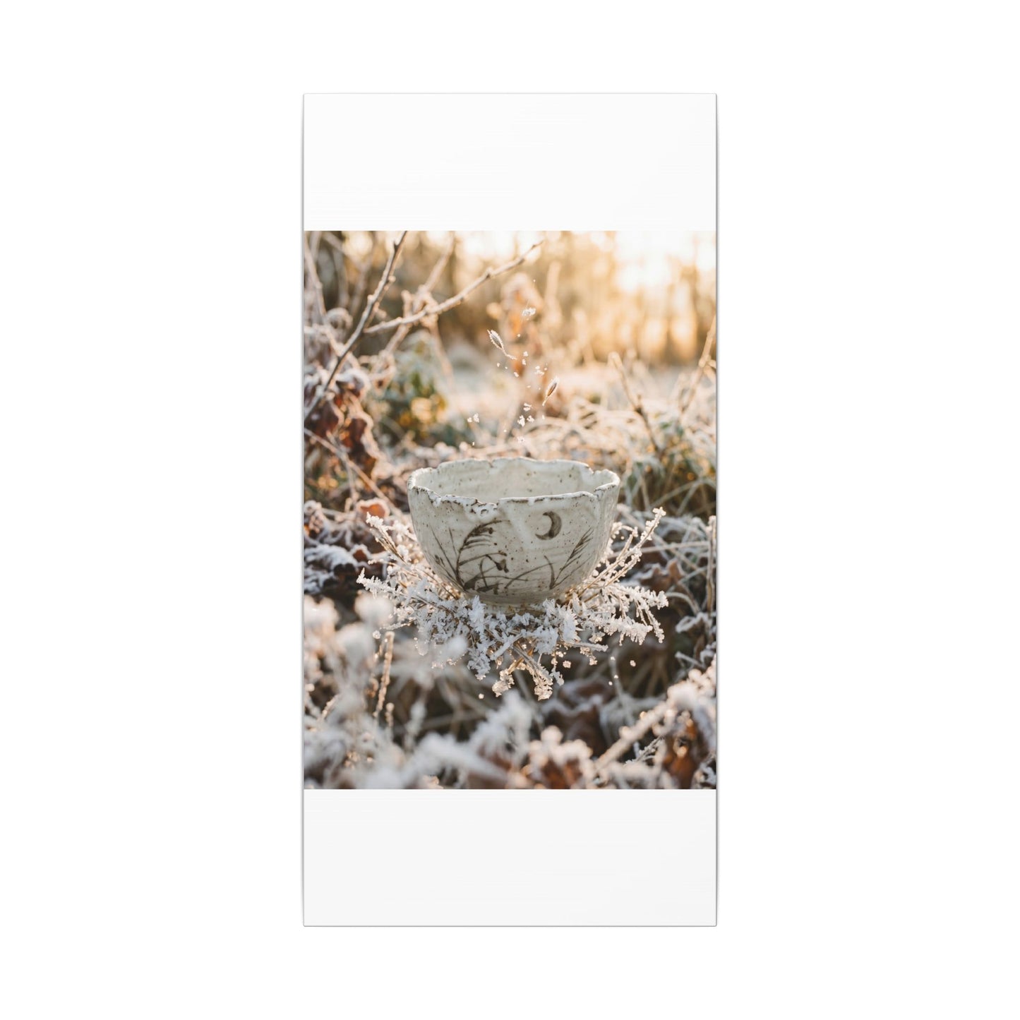 Japandi Ceramic Bowl in Golden Hour | Japanese Pattern Canvas Art