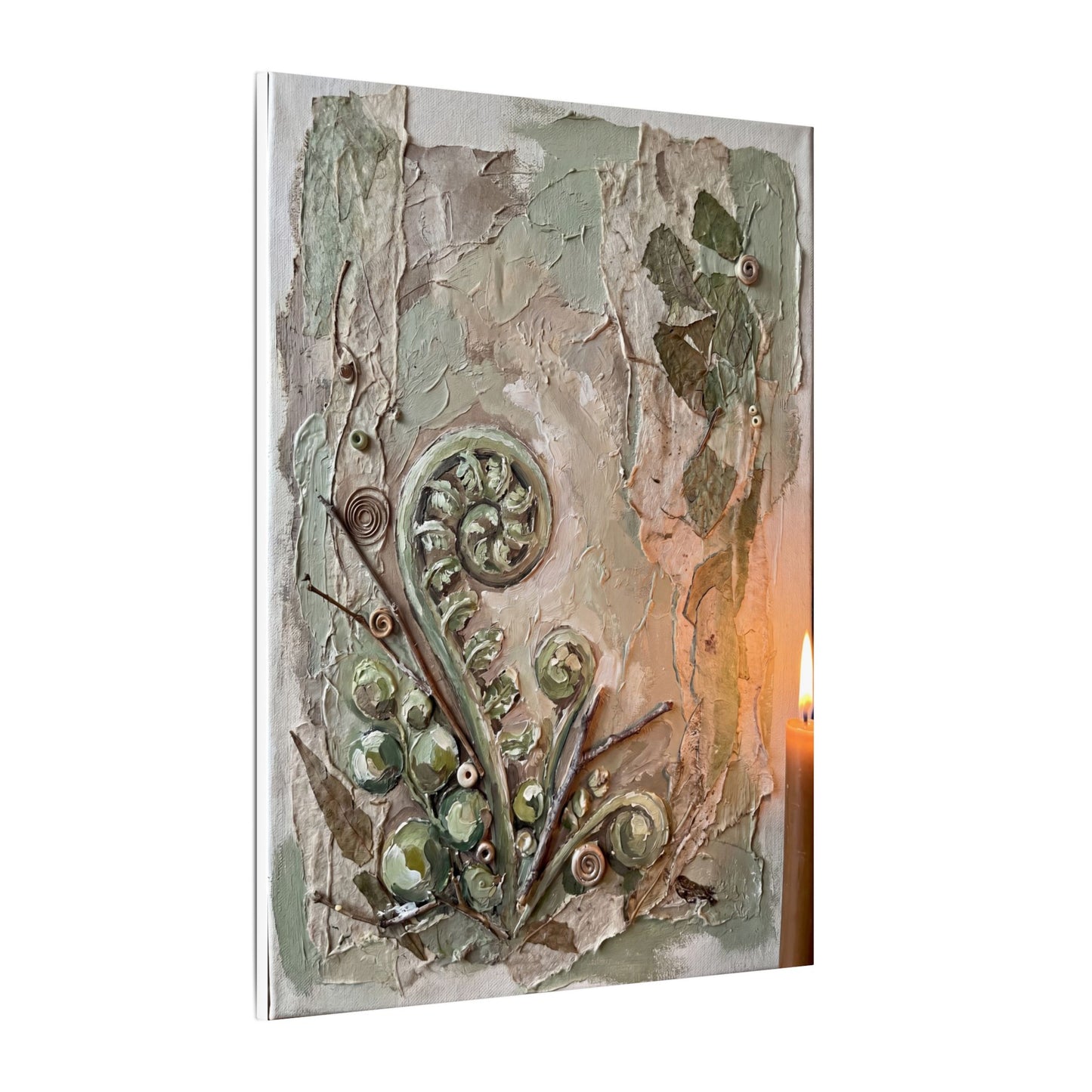 Japandi Fern Unfurling in Candlelight | Texture Canvas Art