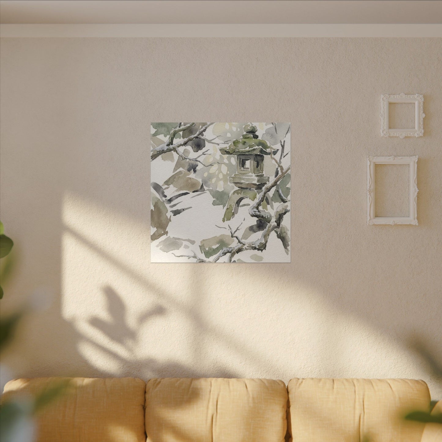 Elegant Stone Lantern Canvas Art - Watercolor Japandi