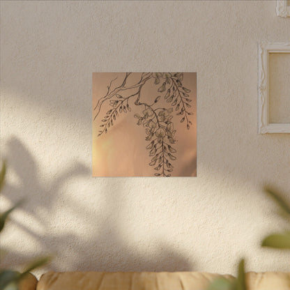 Japandi Wisteria in Candlelight | Minimal Line Canvas Art