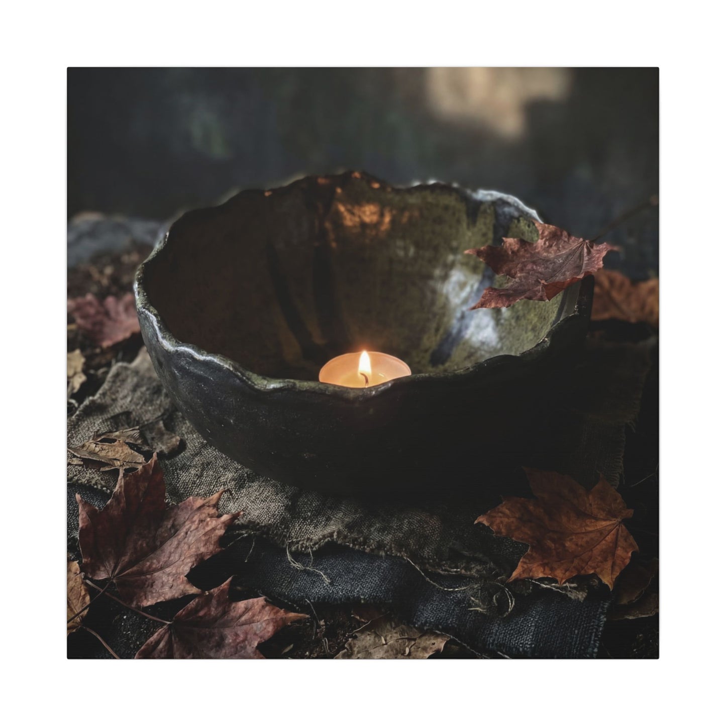 Candlelight Ceramic Bowl Canvas Art - Dark Japandi Kanso