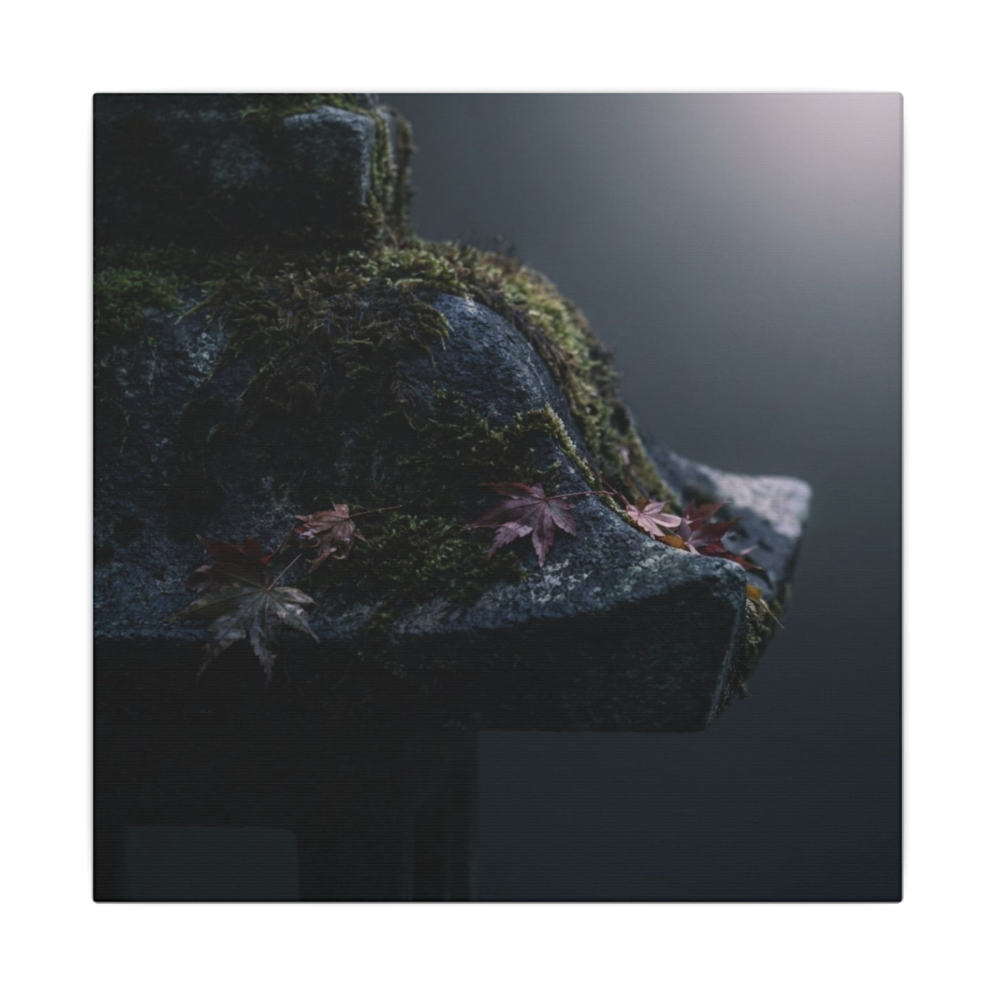 Stone Lantern Moody Minimal Canvas Art | Sophisticated Dark Japandi Art