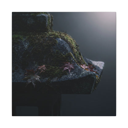 Stone Lantern Moody Minimal Canvas Art | Sophisticated Dark Japandi Art