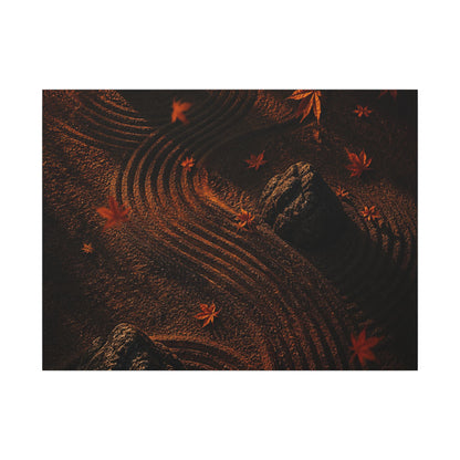 Dark Japandi Rock Garden in Golden Hour | Charcoal Ink Canvas Art
