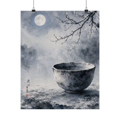 Winter Ceramic Bowl Sumi E Wall Art Print | Tranquil Decor
