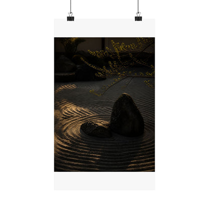 Golden Hour Rock Garden Wall Art Print - Dark Japandi Ma