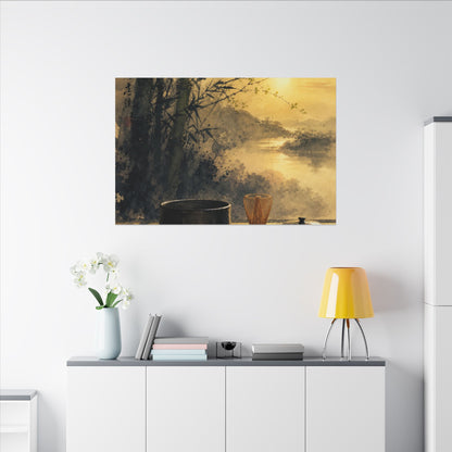 Tea Ceremony Sumi E Canvas Art | Contemplative Zen Art