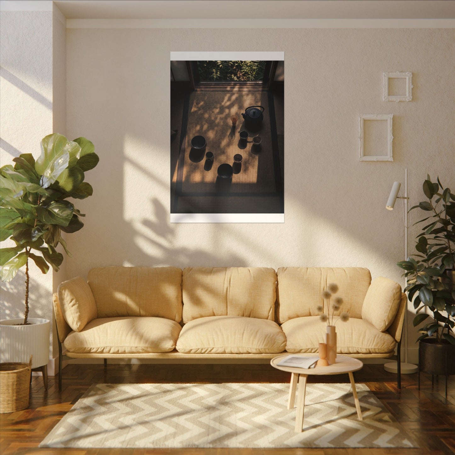 Shibui Tea Ceremony Canvas Art - Dark Japandi Shadow Zen