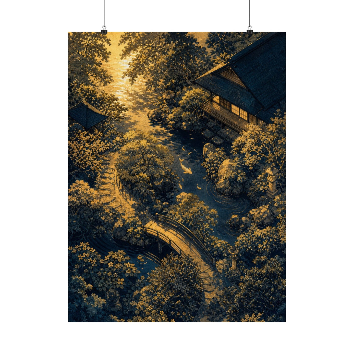 Moonlit Garden Ukiyo E Inspired Wall Art Print | Calm Zen Art