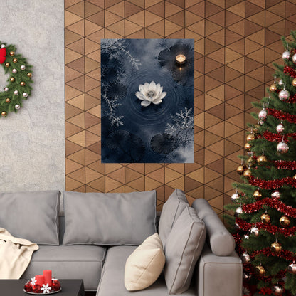 Lotus Flower Wall Art Print | Winter Zen Sumi E Art