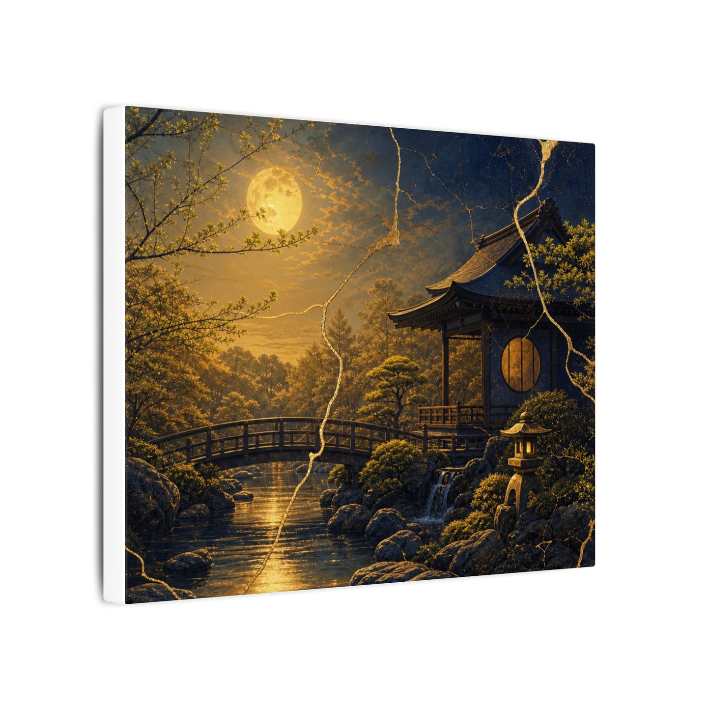 Spring Moonlit Garden Gold Vein Canvas Art | Resilient Decor