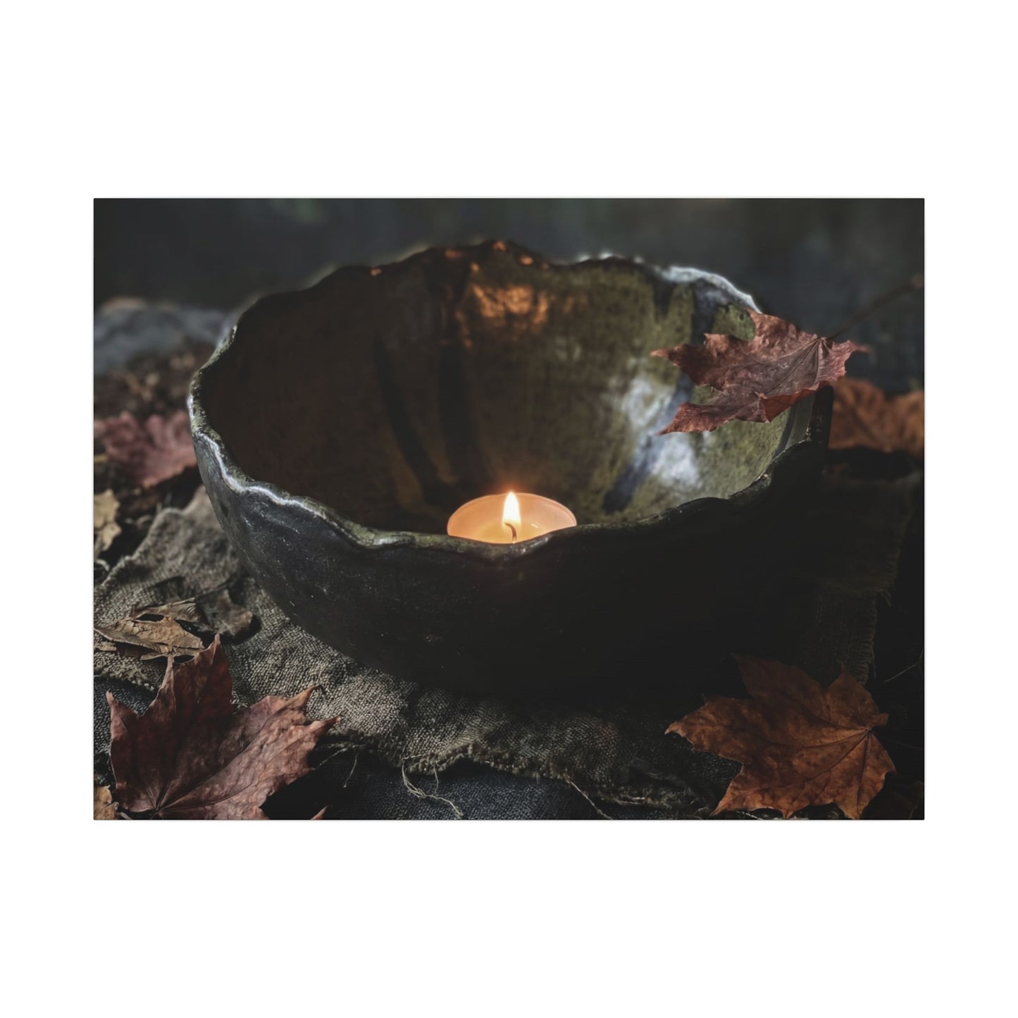 Candlelight Ceramic Bowl Canvas Art - Dark Japandi Kanso Art Print