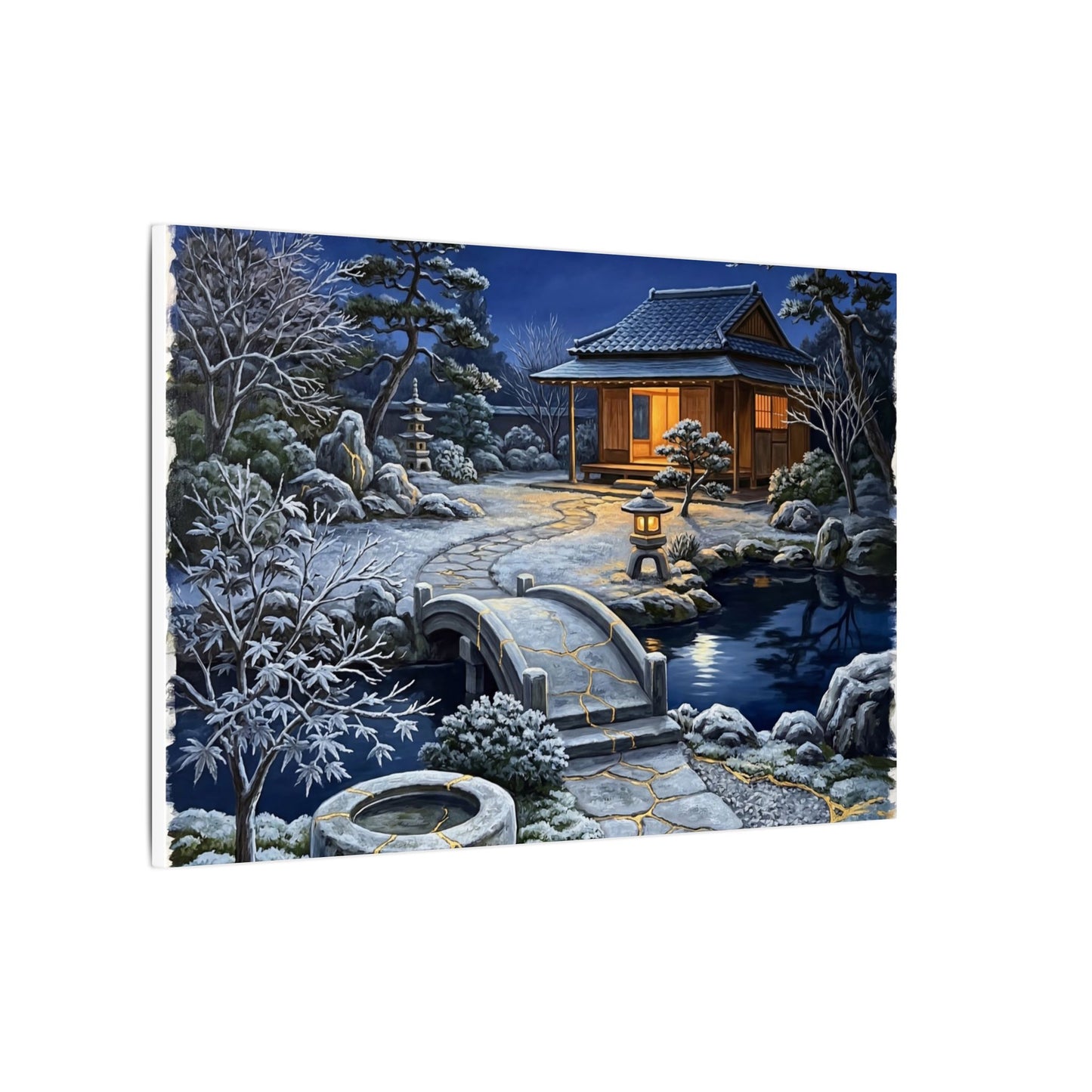 Moonlit Garden Winter Canvas Art | Kintsugi Artful Design