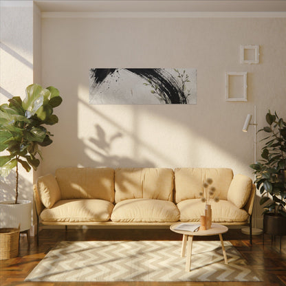 Ink Brushstroke Spring Canvas Art | Dark Japandi Sophisticated Design