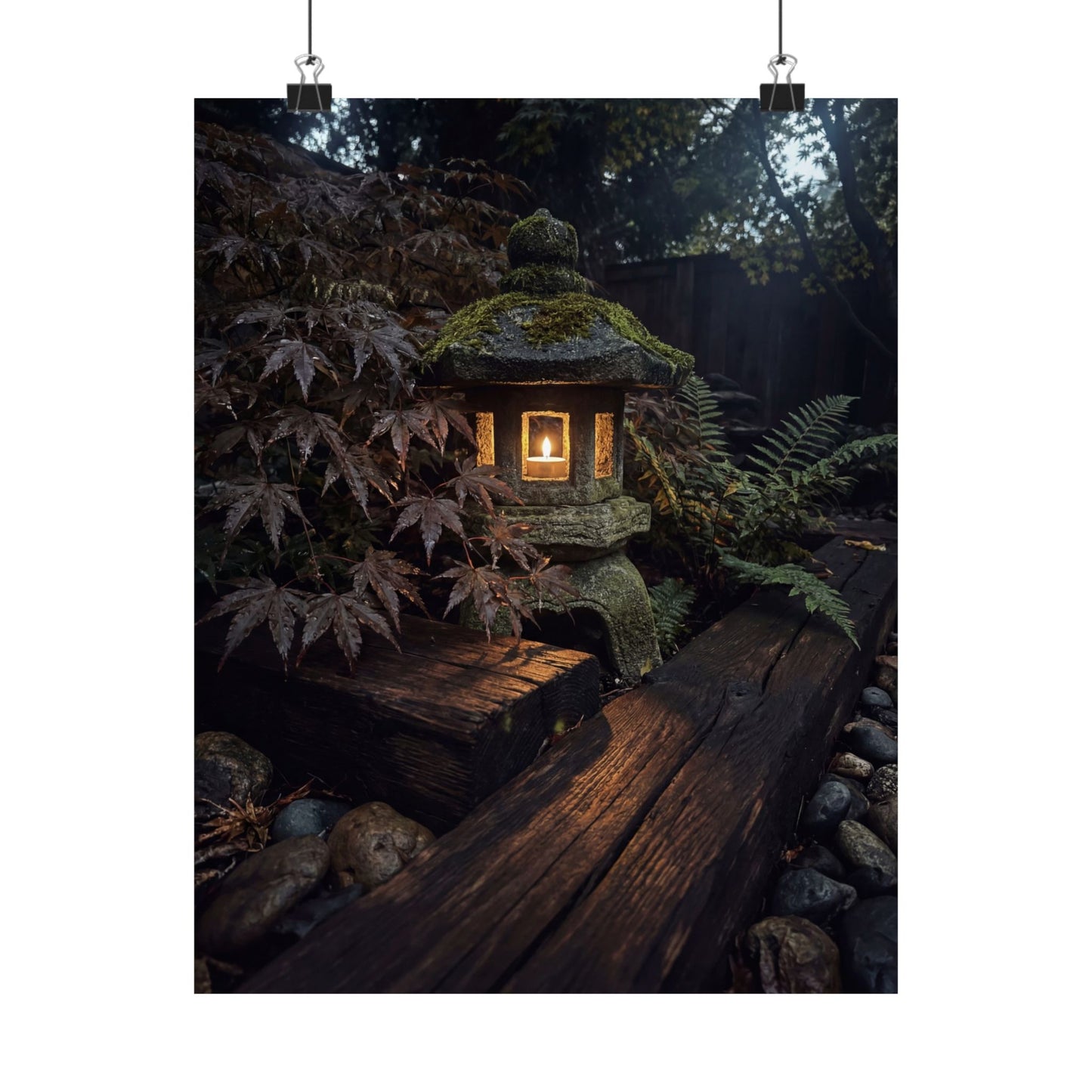 Moonlit Garden Summer Wall Art Print | Dark Japandi Sophisticated Design Art Print