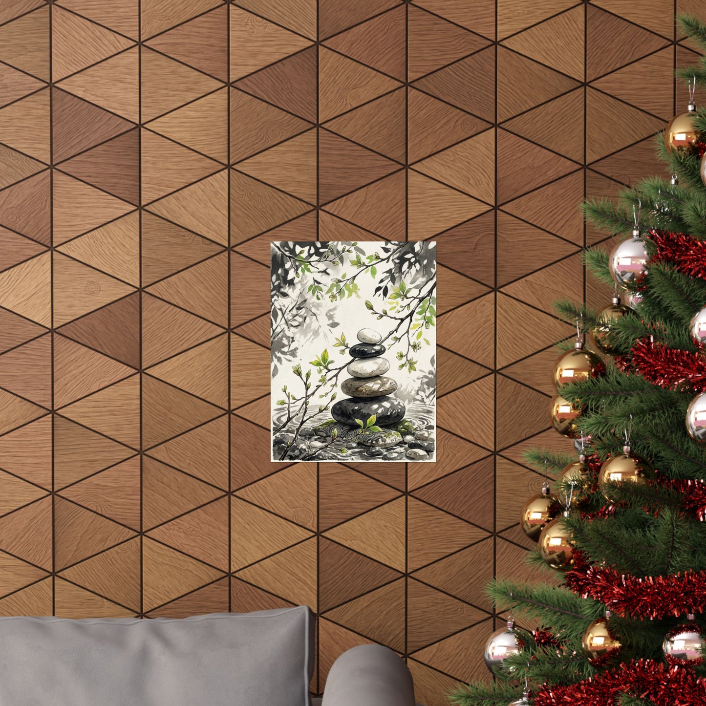 River Stones Spring Wall Art Print | Japandi Warm Design