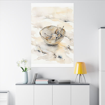 Ceramic Bowl Canvas Art | Winter Japandi Watercolor Art