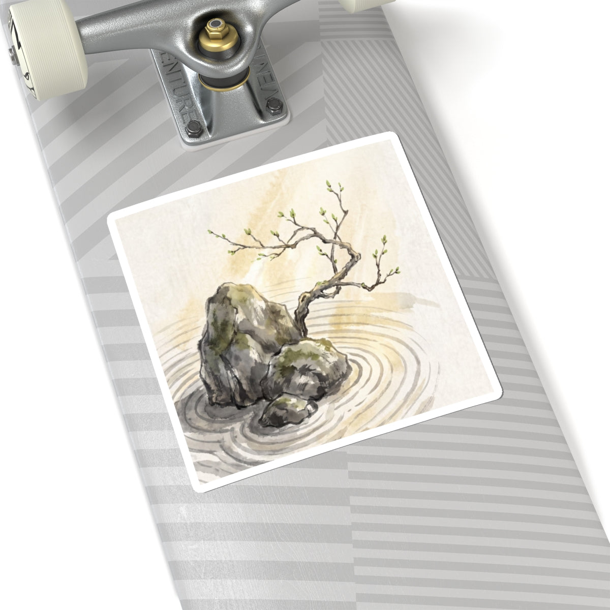 Zen Rock Garden in Golden Hour | Sumi E Sticker Art Print