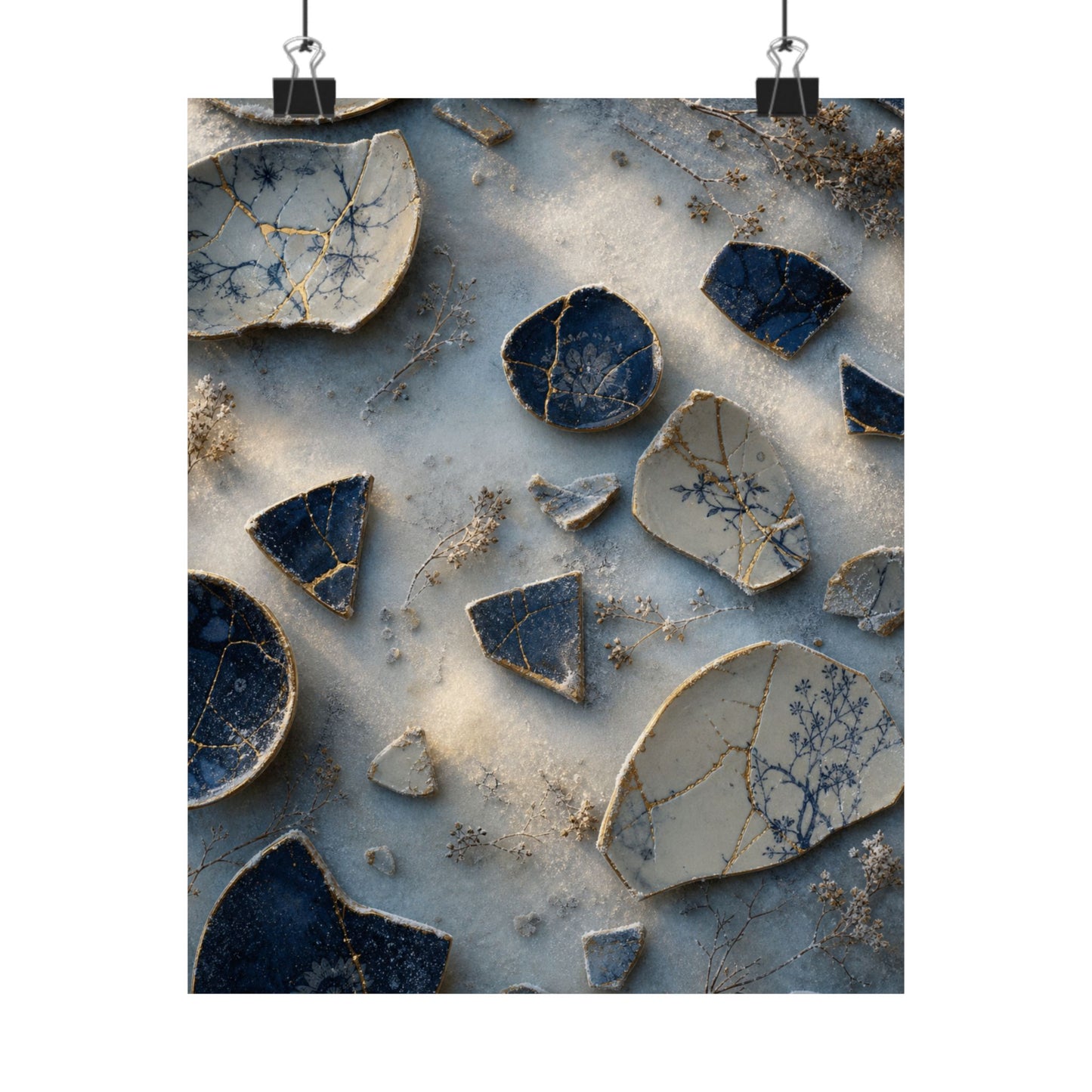Kintsugi Broken Pottery in Dawn | Gold Vein Wall Art Print