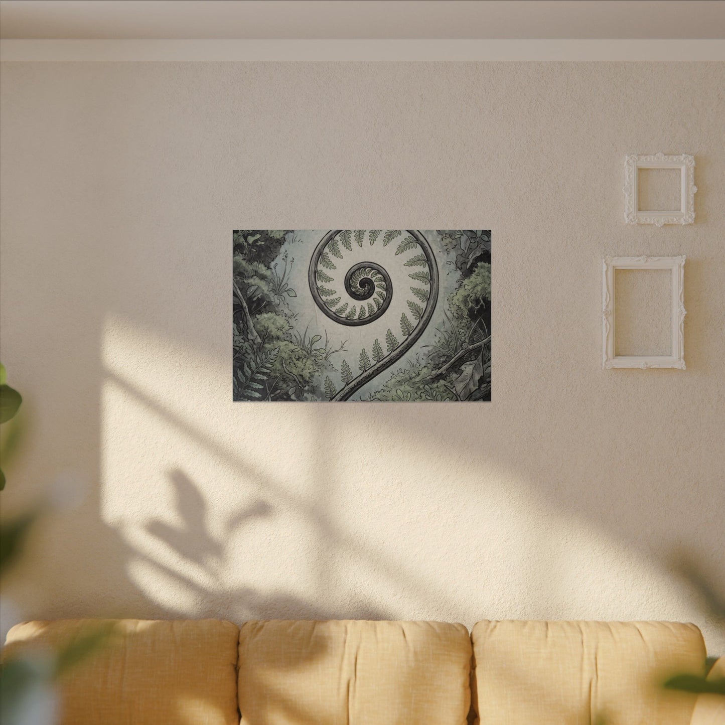 Zen Fern Unfurling in Dawn | Ukiyo E Inspired Canvas Art