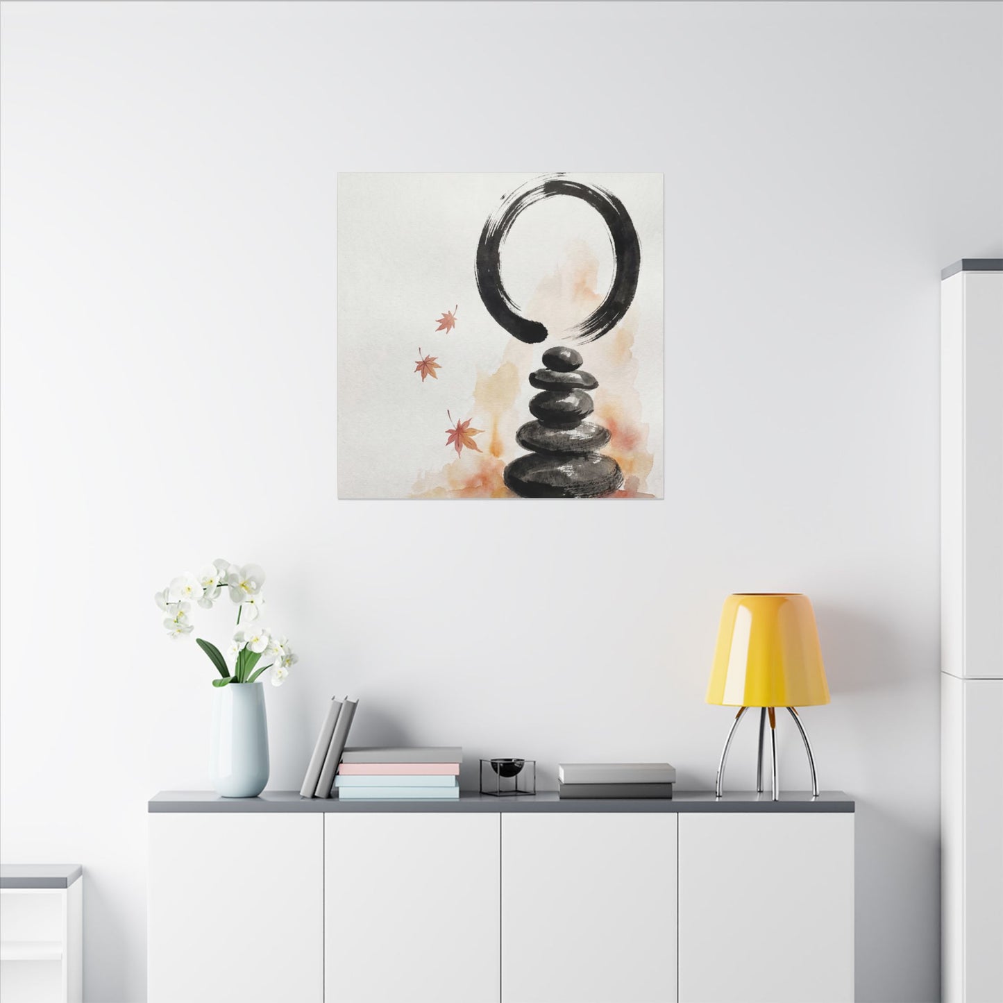 River Stones Canvas Art | Autumn Zen Enso Art