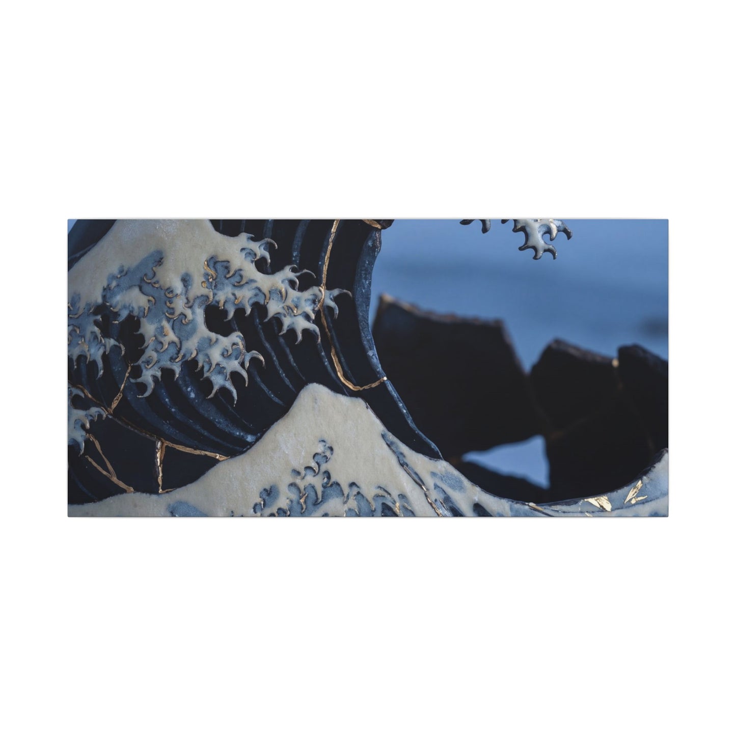 Ocean Wave Canvas Art | Winter Kintsugi Gold Repair Art