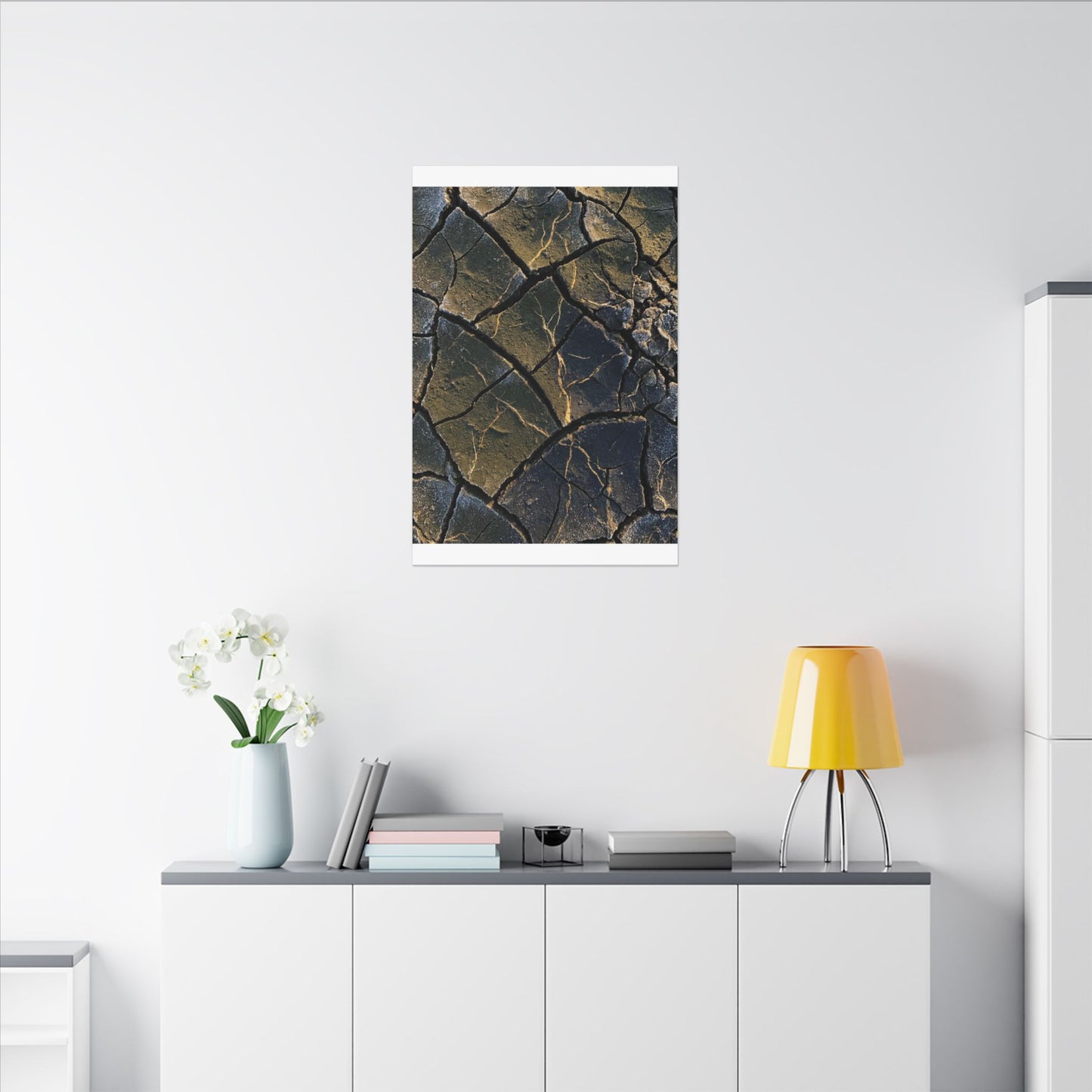 Winter Cracked Earth Moody Minimal Canvas Art | Atmospheric Decor