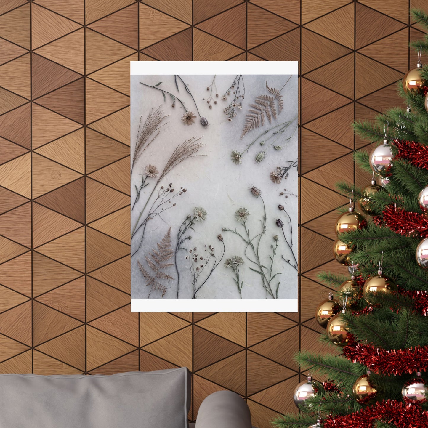 Earthy Dried Flowers Wall Art Print - Japanese Pattern Japandi