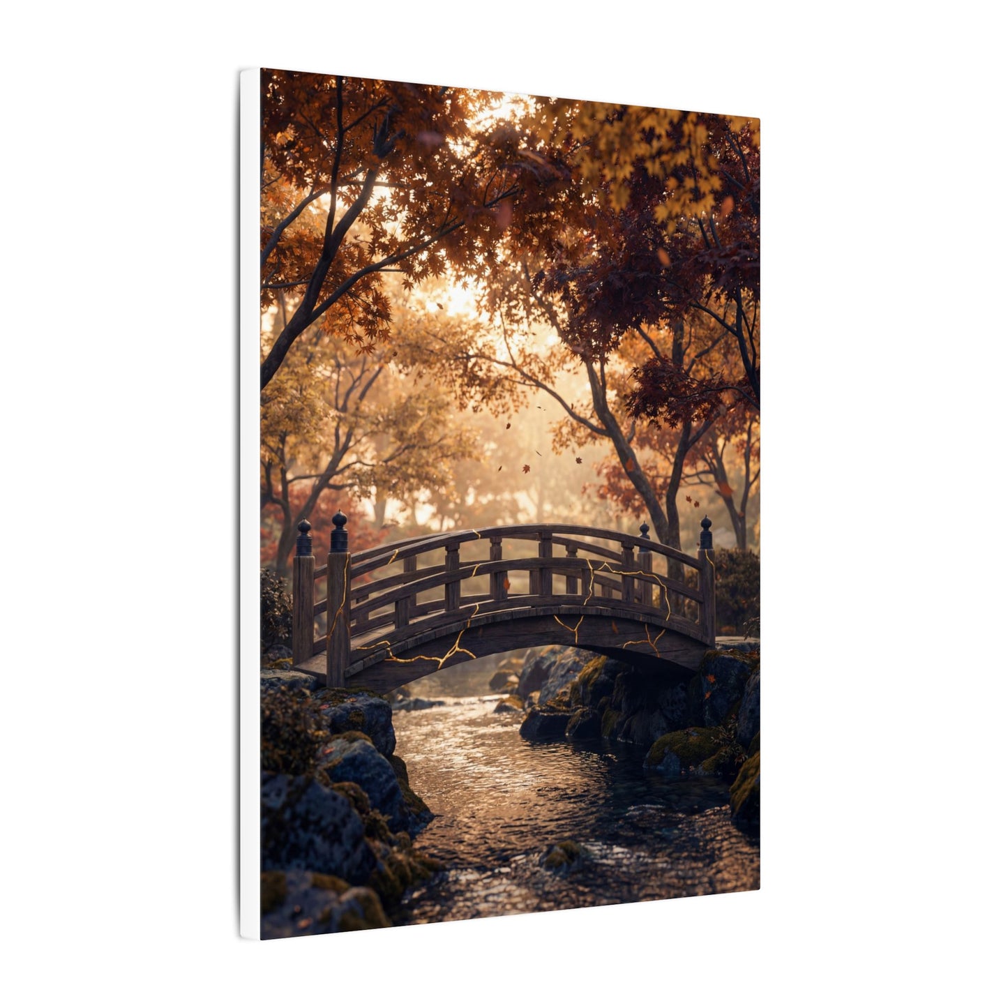 Autumn Wooden Bridge Gold Vein Canvas Art | Resilient Decor