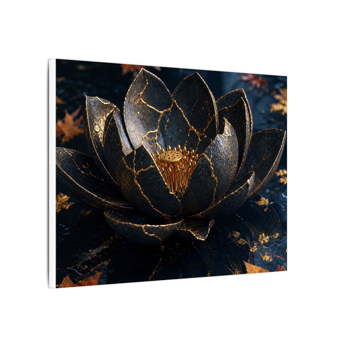 Moonlight Lotus Flower Canvas Art - Kintsugi Fukinsei