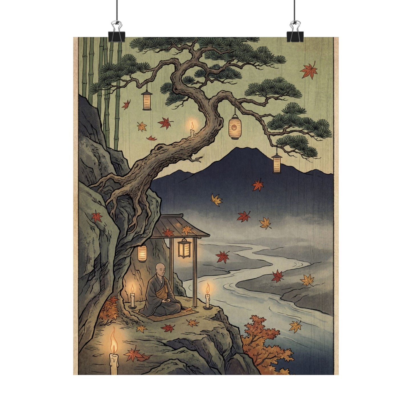 Pine Tree Autumn Wall Art Print | Zen Tranquil Design Art Print