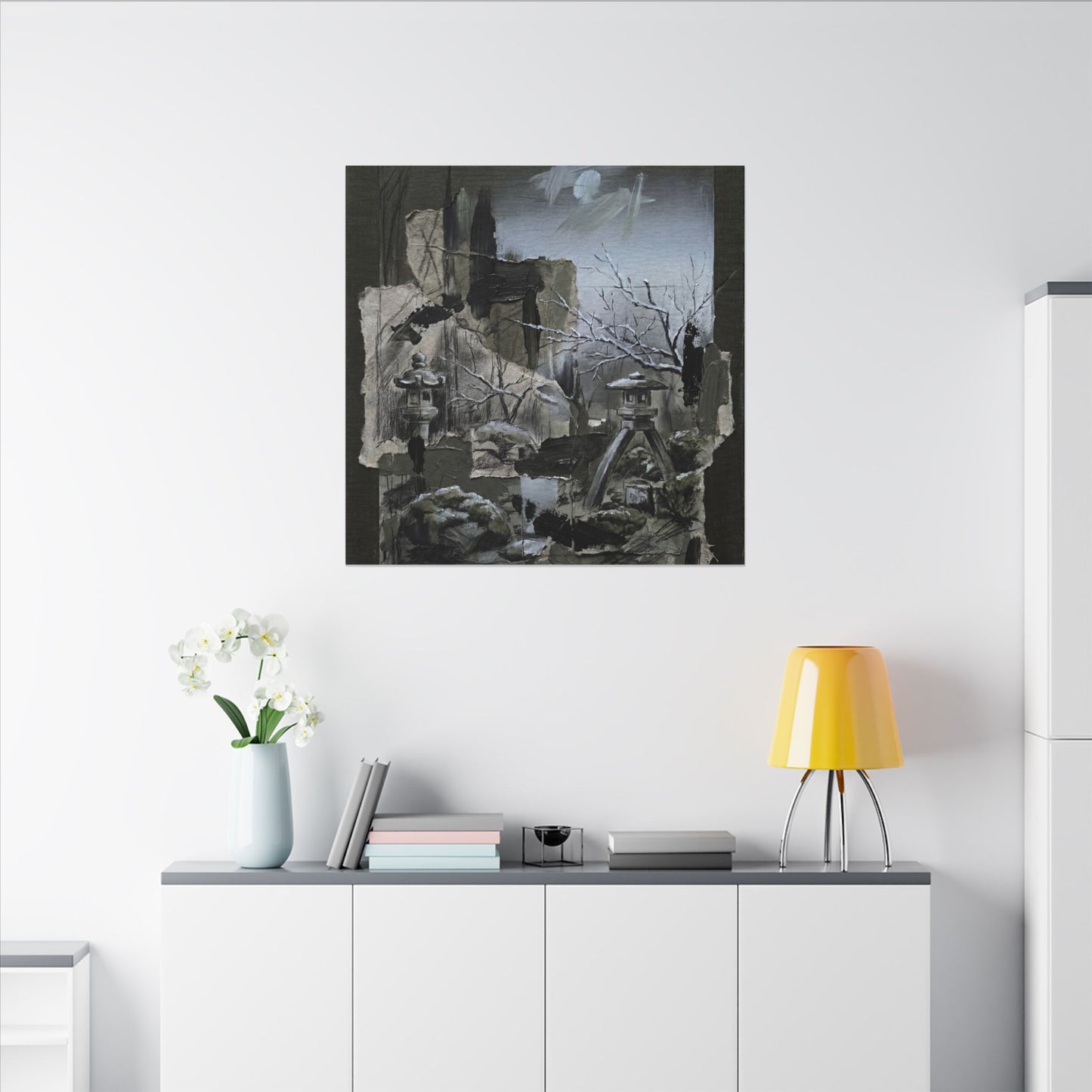 Winter Moonlit Garden Dark Texture Canvas Art | Moody Decor